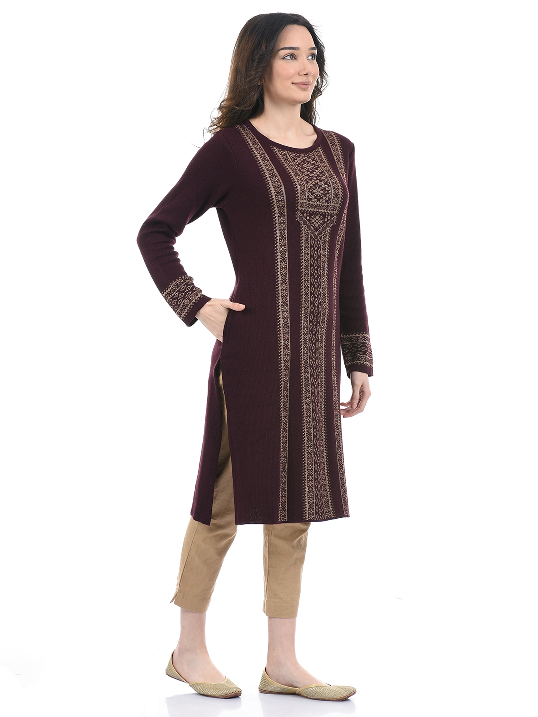 American Eye Women Casual Wear Burgundy Kurta